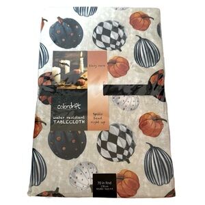 NEW! autumn pumpkins tablecloth holiday water resistant 70” round
